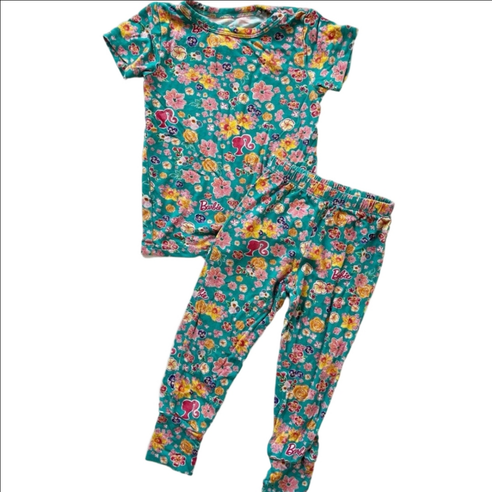 Posh Peanut x Barbie Kids Bamboo Set - Teal and Pink Floral